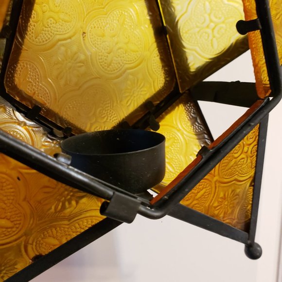 Moroccan Hanging Tealight Candle Lantern Yellow Glass Star - Picture 6 of 12